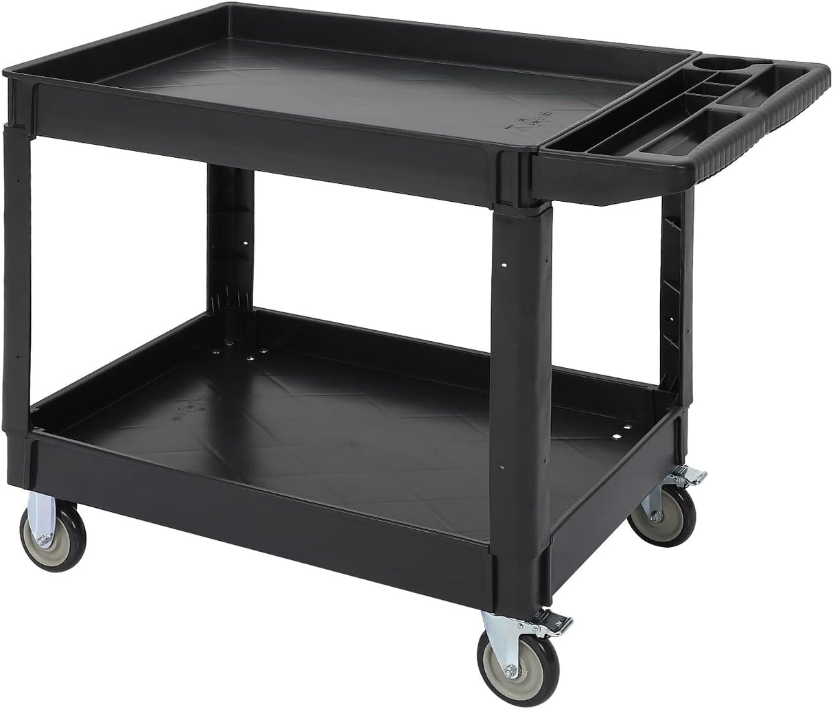 Service Cart 2-Shelf, 500 lbs Capacity, Storage Handle, for Warehouse/Garage/Cleaning/Manufacturing, 45"X25" PioneerWorks