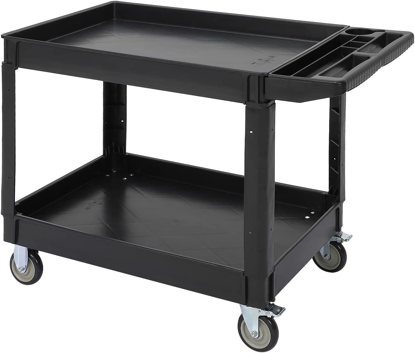 Service Cart 2-Shelf, 500 lbs Capacity, Storage Handle, for Warehouse/Garage/Cleaning/Manufacturing, 45"X25"