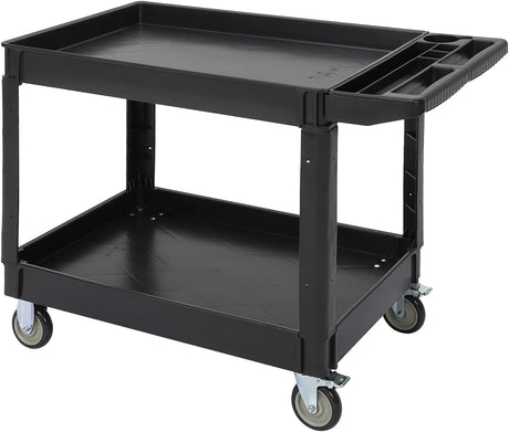 Service Cart 2-Shelf, 500 lbs Capacity, Storage Handle, for Warehouse/Garage/Cleaning/Manufacturing, 45"X25" PioneerWorks