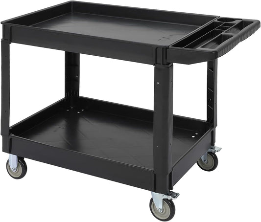 Service Cart 2-Shelf, 500 lbs Capacity, Storage Handle, for Warehouse/Garage/Cleaning/Manufacturing, 45"X25" - WoodArtSupply