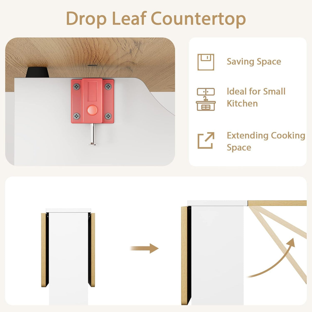 IDEALHOUSE Folding Dining Table, Drop Leaf Dining Table with 6 Wheels and 2-Layer Storage Shelf, Space Saving Dining Table for Small Spaces (Natural Wood, 47.2" D x 23.6" W x 29.5" H) IDEALHOUSE