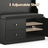 Soohow Hall Tree with Bench and Shoe Storage, Mud Room Bench with Storage and Seating, Hall Tree with Shoe Storage with 7 Hooks, 6-in-1 Farmhouse Hall Tree with Bench for Entryway, 70.9", Black Soohow