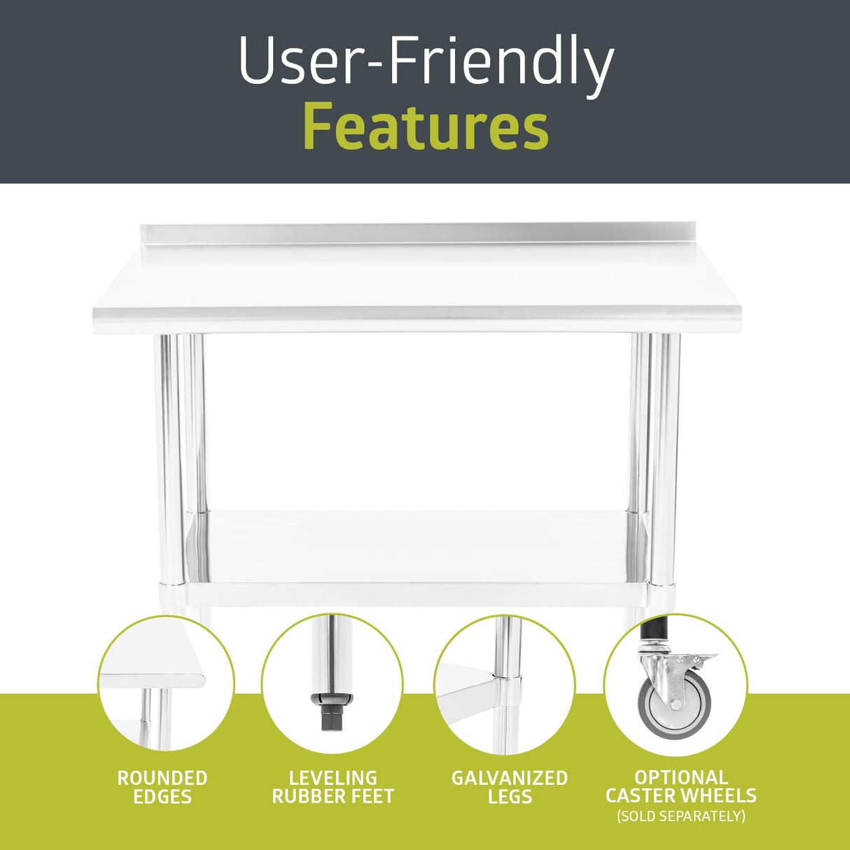 Pearington NSF Certified Stainless Steel Kitchen Prep and Work Table, Commercial Work Table for Restaurant and Home, 36" x 24", Stainless Steel Pearington