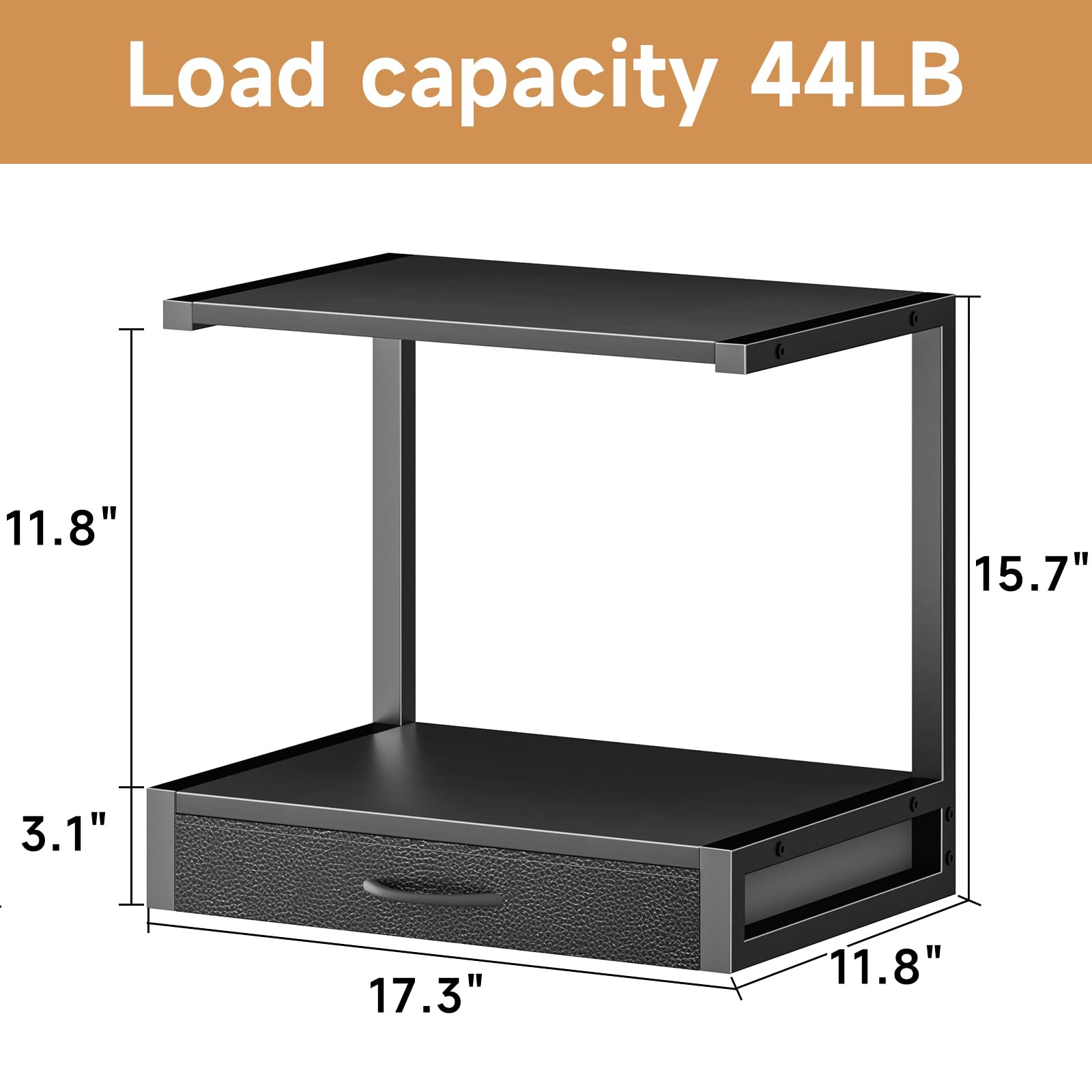 YAOHUOO 2-Tier Desktop Printer Stand with Fabric Drawer, Prtiner Table with Storage Shelf, Desk Organizer for Home Office,3D Printer,Fax Machine,Scanner, 17.3"x11.8" Black - WoodArtSupply