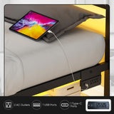 Gohapnis Full Size Bed Frame with Headboard and Footboard,Black Metal Platform Bed Frames with LED Lights and USB Charging Station,Heavy Duty Metal Slats,No Box Spring Needed,Sturdy&Noise Free Gohapnis