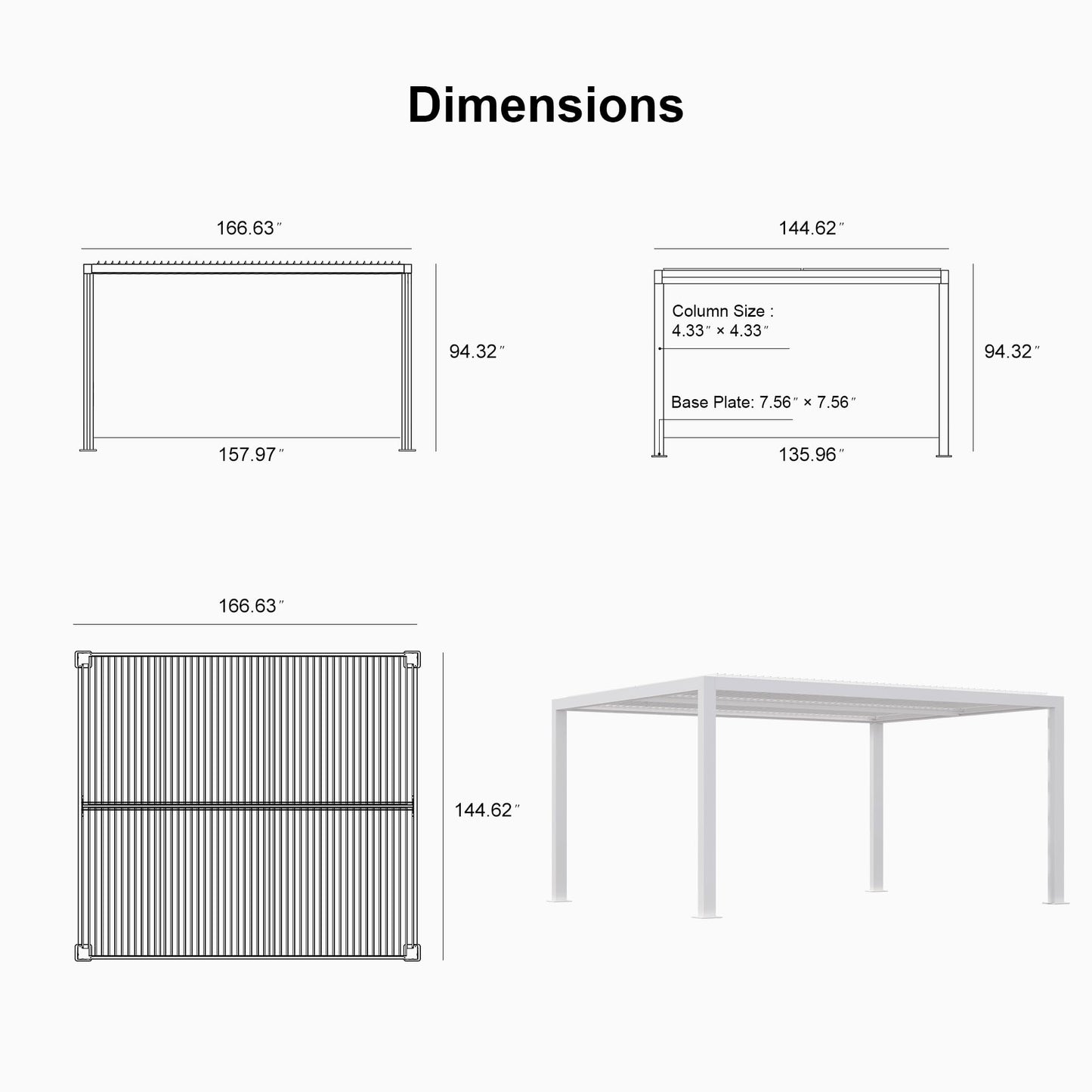 PURPLE LEAF Outdoor Louvered Pergola 12' x 14' White Aluminum Pergola Modern Shade Gazebo with 2 Independently Adjustable Rainproof Hardtop for Patio Garden Yard - WoodArtSupply