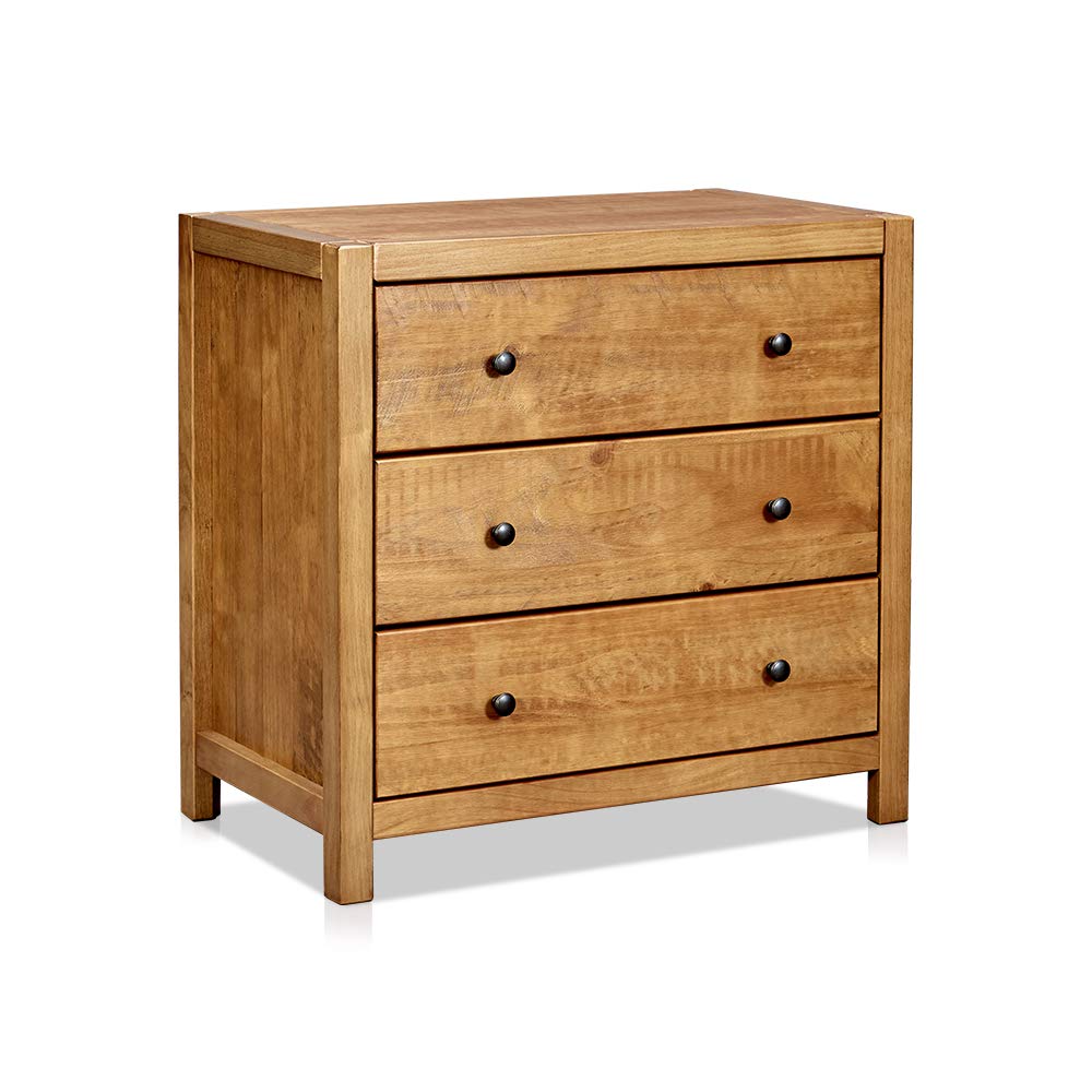 MUSEHOMEINC Rustic Ridge Farmhouse 3-Drawer Nightstand,Night Stand with 3 Drawers Dresser,Wooden Dresser with Round Metal knobs for Bedroom MUSEHOMEINC