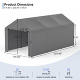 GOJOOASIS Carport 10x20 Car Ports Heavy Duty Carports Portable Garage Car Canopy Tent Outdoor Car Shelter (Grey) GOJOOASIS