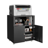 DKYNDSYN Metal Printer Stand with Storage Mobile File Cabinet on Wheels with Doors and Adjustable Shelf Rolling Printer Table Cart for Home Office Small Spaces Under Desk Printer Cabinet (Black) DKYNDSYN