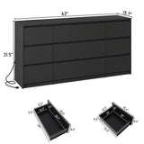 Black Dresser for Bedroom, 63 Inch Long 9 Drawers Dresser with Charging Station, Modern Large Wood Chest of Drawers Handle Free for Bedroom, Living Room, Entryway, Hallway, Black jiteentarou