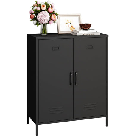 Steehoom Metal Storage Cabinet with 2 Door, Steel Locker Sideboard Buffet Cabinet Console Table for Home Office (Black) Steehoom
