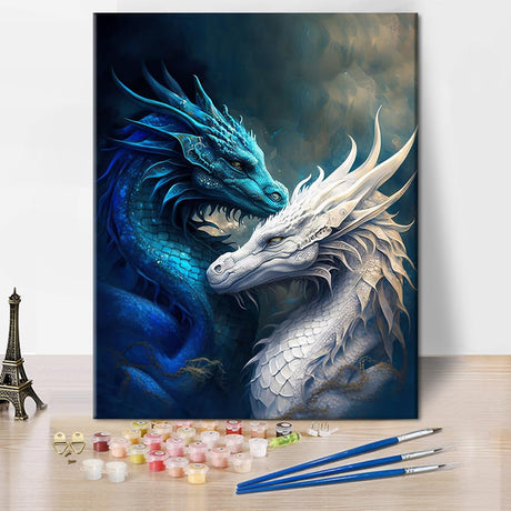 TUMOVO Paint by Numbers Kit for Adults - Blue & White Dragon Canvas Art, Color by Number for Adults with Mythical Creature Wall Decor, DIY Fantasy Dragon Painting Kits - 16"x20" TUMOVO