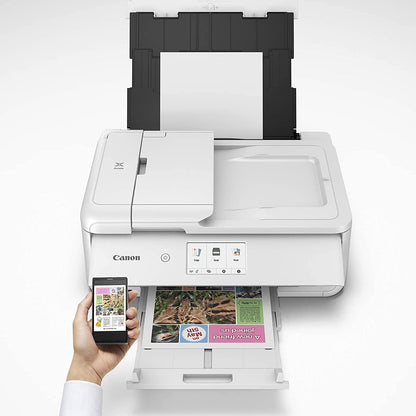 Canon PIXMA TS9521C All-in-One Wireless Crafting Photo Inkjet Printer, White - Print Scan Copy - 4.3" Touchscreen, 15 ipm, 4800 x 1200 dpi, Auto 2-Sided Printing, Bluetooth, SD Card Slot