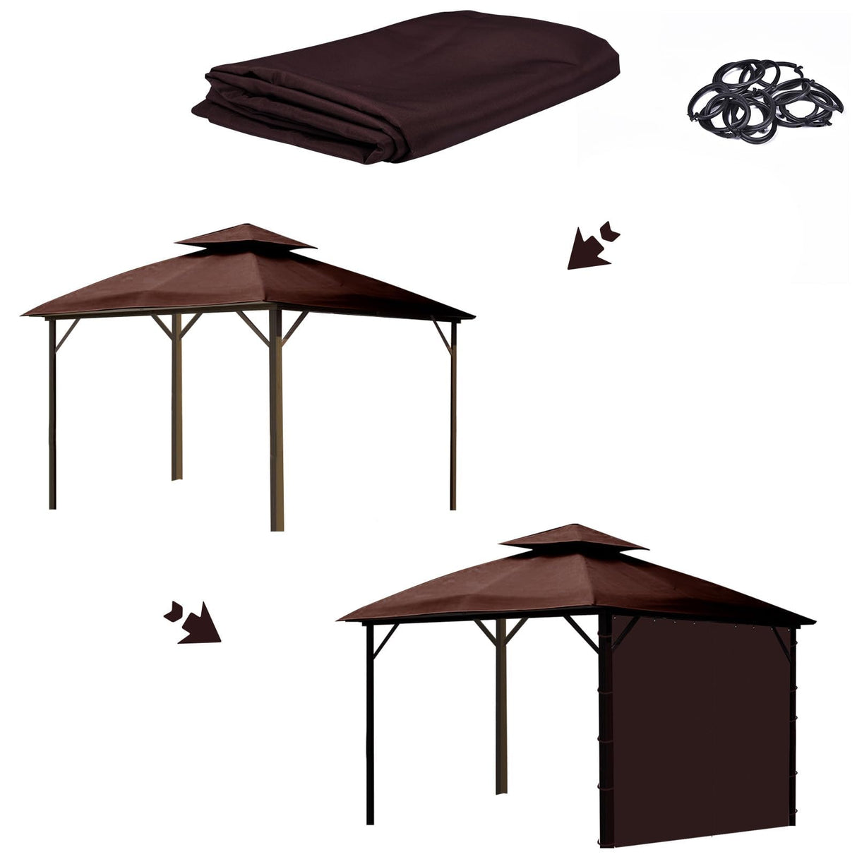 Gazebo Privacy Curtain with Zipper Side Wall Universal Replacement for 10' x 12' Gazebo, Patio, Outdoor Canopy, Garden and Backyard, Coffee Brown (1-Panel Curtain Only) aonear