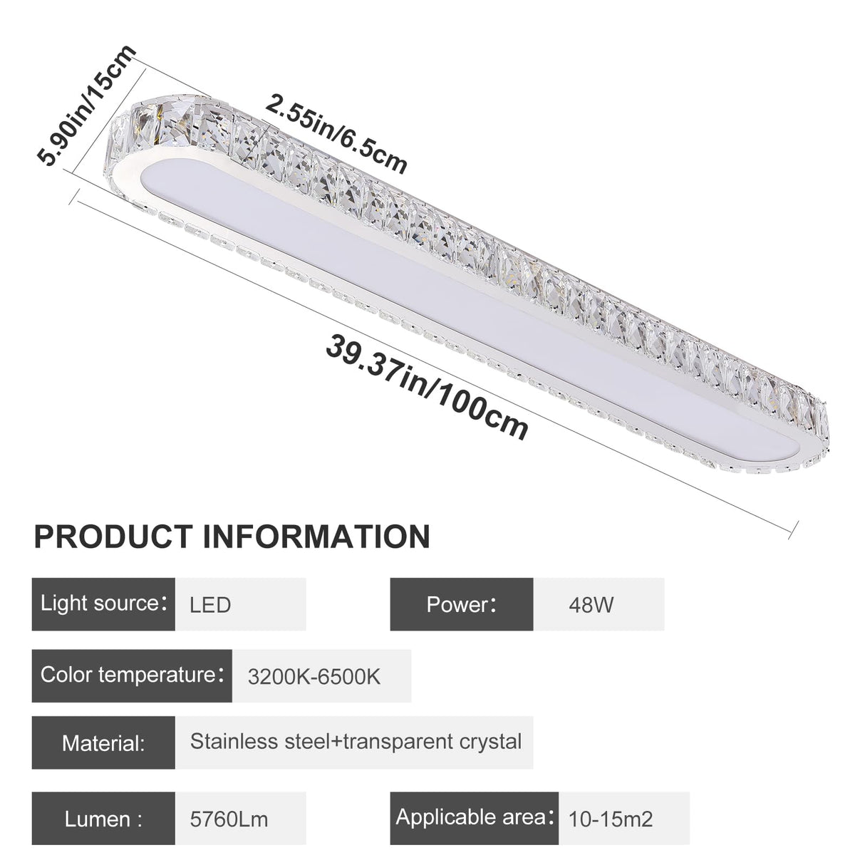 Qcyuui Dimmable LED Ceiling Light 39.4'' Kitchen Lighting Fixtures Ceiling Modern Luxury Crystal Ceiling Light with Remote Chrome Long Ceiling Light Fixture for Kitchen Dining Room Hallway,48W Qcyuui