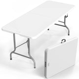 VINGLI 6 Foot Plastic Folding Table Portable Long Table for Indoor Outdoor Use Rectangular with Carrying Handle, Smooth HDPE Tabletop, White VINGLI