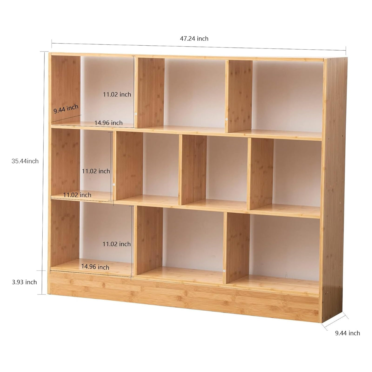 Maydear 47.24” Bamboo 10 Cube Freestanding Bookshelf with 3 Tiers for Organised Storage and Display Maydear