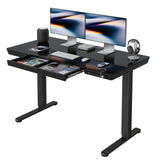FEZIBO 48 × 24 Electric Standing Desk with Drawers, Whole-Piece Glass Adjustable Height Desk, One-Piece Quick Install Adjustable Sit Stand Desk, Black FEZIBO