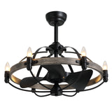 MOOONICHE 27'' Farmhouse Cage Ceiling Fan with Light Remote Control, Ash Brown Rustic Ceiling Fan with Lights,Vintage Chandelier Fan for Kitchen Dining Room Living Room MOOONICHE