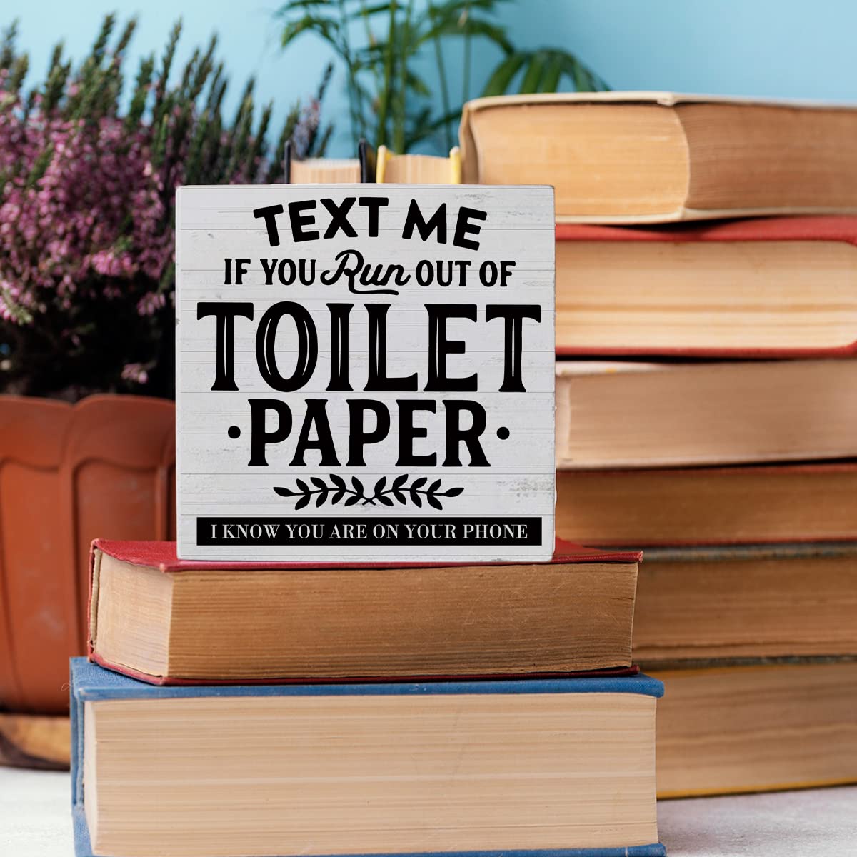 Funny Bathroom Sign Bathroom Decor Desk Decor Wooden Box Sign Rustic Wood Block Plaque Box Sign for Home Farmhouse Bedroom Toilet Washroom Shelf Table Decoration If You Run out of Toilet Paper Sign HTBIG