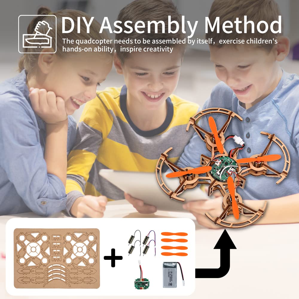 Diy Mini Wooden Drone RC Quadcopter Building Kits for Kids or Beginner,School Educational Science Kits Remote Control for Boys and Girls and Teens(Ages 5-7, 5-9, 8-12, 10+) gkfescc XYQ-2 gkfescc