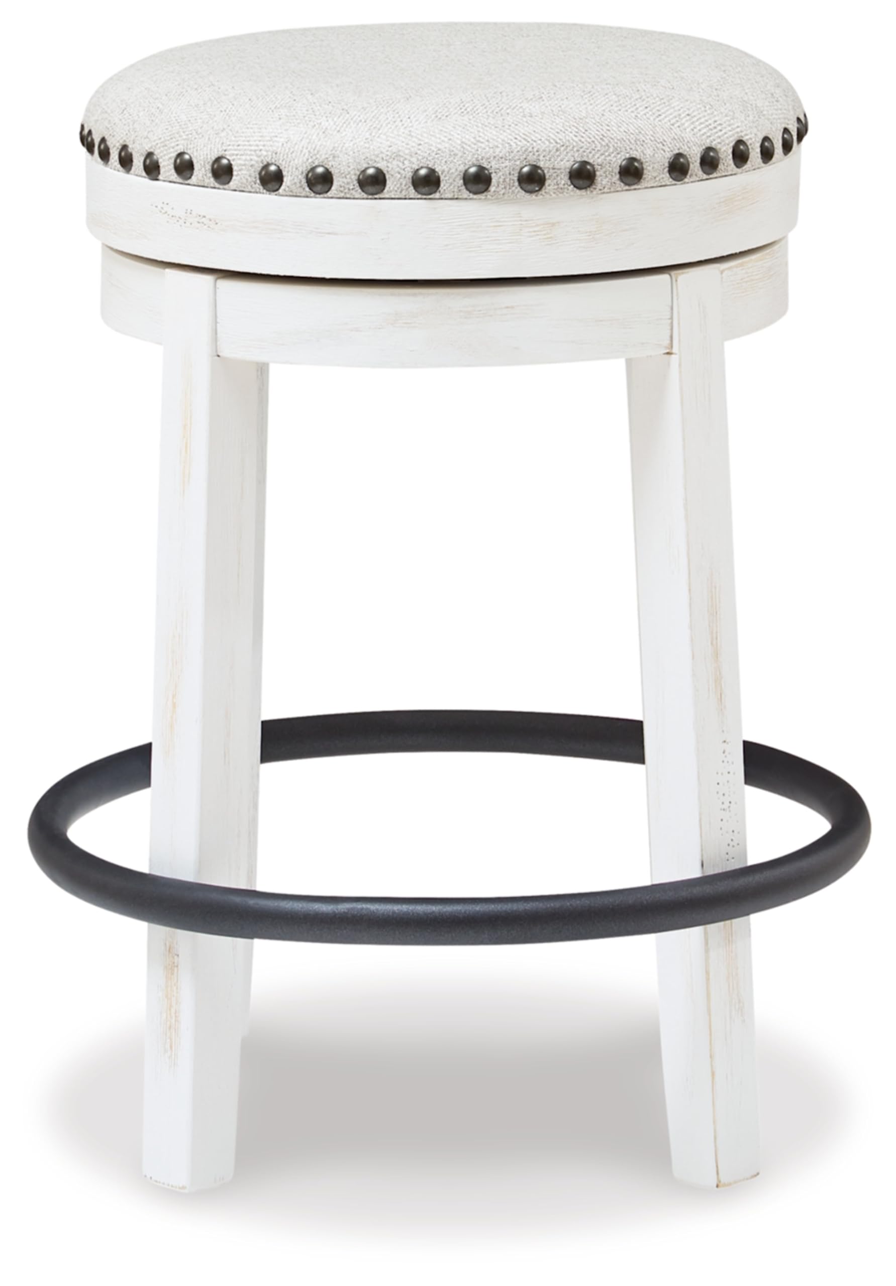 Signature Design by Ashley Valebeck 24" Counter Height Upholstered Swivel Stool, White & Black - WoodArtSupply