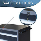 JZD Metal Tool Storage Cart on Wheels, 4 Lockable Drawers, Tool Cabinet Organizer for Garage Workshop, Black & Grey JZD