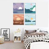 Fotasmua 4 Pack Framed Paint by Number Kits for kids Sunset, DIY Landscape Paint by Numbers Kits for Adults on Canvas, Easy Acrylic Oil Painting for Kids & Adults Beginners for Wall Decor (8 x 8 Inch) Fotasmua