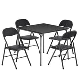 VECELO Folding Card Table and Chair Set of 5 Foldable with Padded Upholstery Tabletop, Metal, Black VECELO