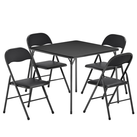 VECELO Folding Card Table and Chair Set of 5 Foldable with Padded Upholstery Tabletop, Metal, Black VECELO