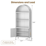 METALYEYE 73" H Metal Arched Cabinet, 5-Tier Arched Bookcase with 2 Doors, Modern Farmhouse Bookshelf with 2 Adjustable Shelves, Kitchen Pantry Cabinet for Living Room, Assembly Required, White METALYEYE