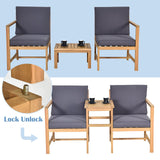DORTALA Acacia Wood Patio Set, 3-Piece Wooden Love Seat with Cushions &Table, 2-Seater Outdoor Furniture Set, Patio Conversation Set for Garden Backyard Balcony Patio Poolside DORTALA