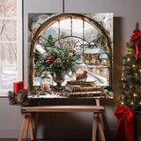 Christmas Paint by Numbers for Adults Xmas DIY Paint by Number Acrylic Canvas Winter Painting Art Kits for Home Decor 16x16 Inch (Without Frame) Clendo