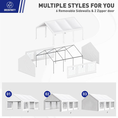 GREEN PARTY 16x20FT Party Tent Heavy Duty, Large Wedding Event Shelters with 3 Carry Bags & Removable Sidewalls, Outdoor Canopy Gazebo Commercial Tent for Carport Camping Garden Patio