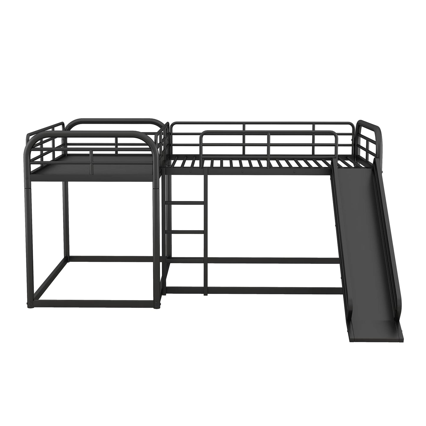 Harper & Bright Designs L Shaped Bunk Bed for 4, Quad Bunk Bed with Slide, Twin/Twin & Full/Full Bunk Bed, Metal Floor Bunk Bed Frame for Kids Teens Girls Boys, No Box Spring Needed (Black)