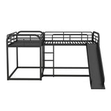 EMKK L-Shaped Bunk Bed for 4 with Slide, Floor Wooden Quad Bedframe, Full and Twin Size Bunk Bed for Kids/Teens/Adults Bedroom,Metal Quad Bunk Beds, Metal Loft Bed EMKK