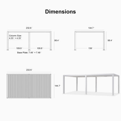 PURPLE LEAF Louvered Pergola 12'x20' Aluminum White Pergola Outdoor Gazebo Modern Shade with Adjustable Rainproof Hardtop for Patio Garden Lawns Backyard - WoodArtSupply