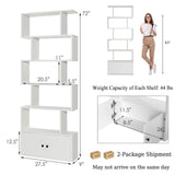 SILKYDRY 6-Tier Geometric Bookcase with Cabinet, 72 Inch Freestanding Room Divider Bookshelf, S-Shaped Open Display Book Shelf for Bedroom, Modern Bookcases with Doors and Shelves (2, White) SILKYDRY