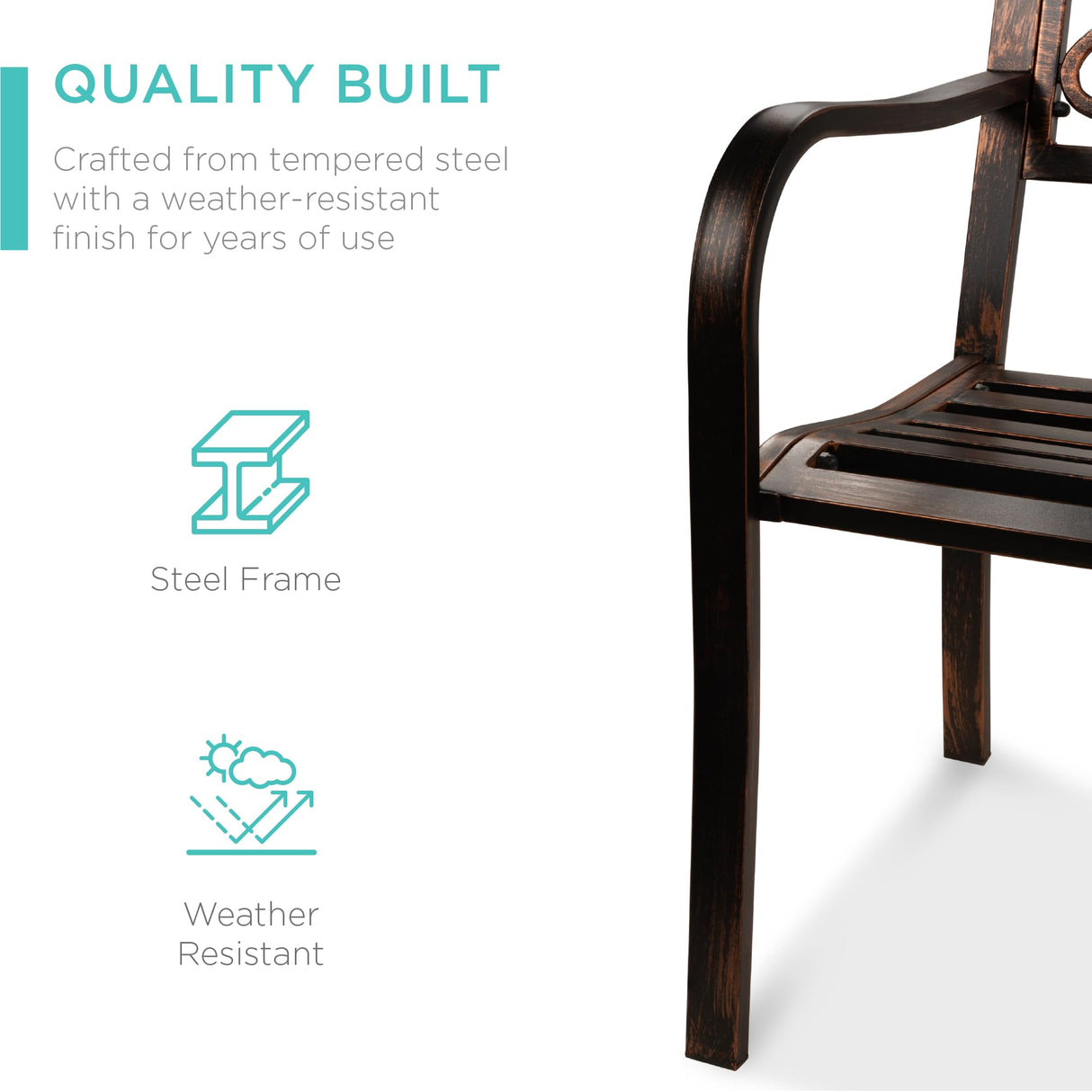 Best Choice Products Outdoor Bench Steel Garden Patio Porch Furniture for Lawn, Park, Deck w/Floral Design Backrest, Slatted Seat - Brown Best Choice Products