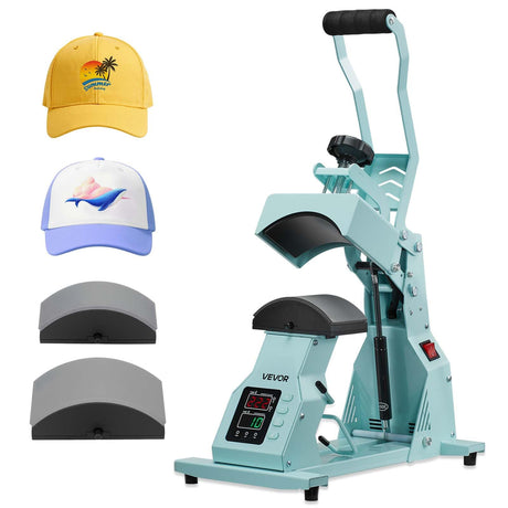 VEVOR Hat Heat Press Machine, with 2pcs Interchangeable Platens, Precise Temperature and Time Control, Hat Press for HTV Iron On and Sublimation Projects, for Caps, Headbands, Cuffs, Face Masks, Green VEVOR