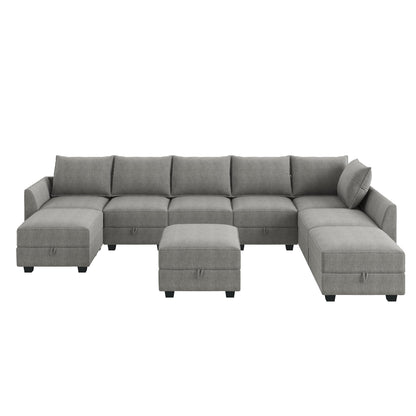 HONBAY Oversized Modular Sectional Sofa with Storage Seats Reversible Sectional Couch with Ottomans U Shaped Modular Sectional Couch for Living Room, Grey