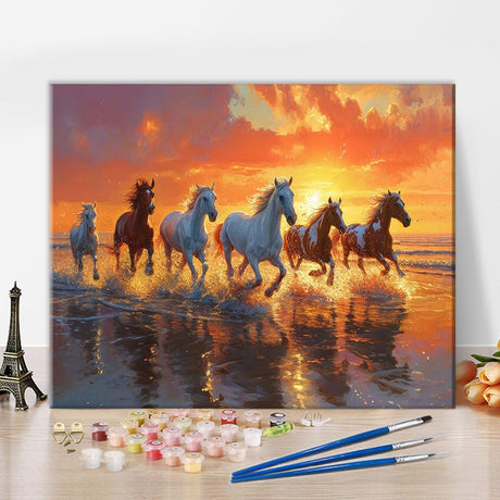 Horse Paint by Numbers Kit for Adults, DIY Animals Acrylic Paint by Numbers Kits on Canvas, Sunset Beach Oil Painting for Gift Home Wall Decor Art Crafts 16"x20"(Frameless) TUMOVO
