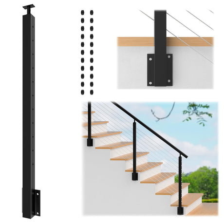 Gyykzz 42" Side Mount Stair Cable Railing Post for 36"-38" Stair Railing, Left Side Space-Saving 33° Drill Stair Handrail Deck Post for Cable Railing System Kit Indoor Outdoor Wood Concrete Gyykzz