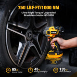Impact Wrench 1/2 inch for DeWalt 20v Battery, Impact Wrench 750Ft-lbs(1000N.m) High Torque Brushless Electric Impact Gun, Power Impact Driver with 3-Mode Speed, LED Work Light(no battery) (Yellow) etoolab