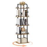 YATINEY Rotating Bookshelf, 5 Tier Spinning Bookcase Tower, 360 Display Narrow Bookshelf, Tall Industrial Corner Shelf Organizer, Storage Shelf Bookcase for Living Room, Rustic Brown and Black SJ02BR YATINEY