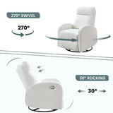 HOMYKA Swivel Rocker Recliner, Manual Glider Rocking Recliner Chair, Leather Swivel Reclining Lounge Chair Nursery Glider Recliners for Small Spaces, Living Room, White HOMYKA