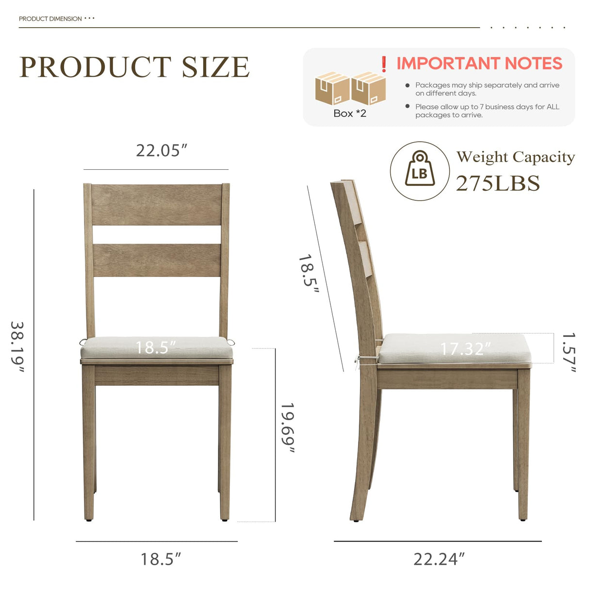 COLAMY Farmhouse Dining Chairs Set of 4, Upholstered Kitchen Chairs with Ladder Back, Modern Wood Side Dining Room Chairs with Wooden Legs for Rustic Restaurant, Light Brown COLAMY