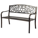 Giantex Garden Bench, Antique Metal Outside Bench w/Warm Welcome Pattern, Elegant Bronze Finish and Durable Metal Frame for Park Yard Porch Chair (Bronze) Giantex