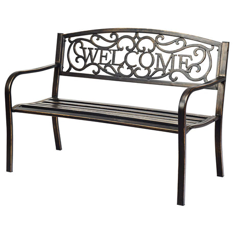 Giantex Garden Bench, Antique Metal Outside Bench w/Warm Welcome Pattern, Elegant Bronze Finish and Durable Metal Frame for Park Yard Porch Chair (Bronze) Giantex