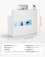 VEVOR Reception Desk, 47 Inch Rectangular Front Counter Table, Office Reception Desk with LED Light, 2 Drawers and Power Outlets, for Checkout, Lobby, Beauty Salon and Office, White VEVOR